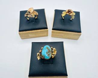48 3TinyGoldRings14KBlackHillsGoldwTurquoise714g