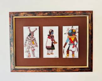 33 FramedRobertaGoodmanKachinaTileTriptych