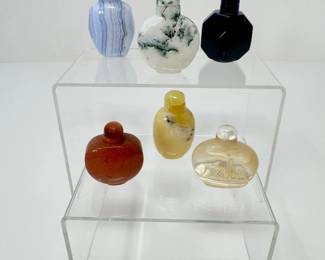 52 6MiniatureCarvedStonePerfumeBottlesAgateOnyxJadeLike
