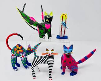 43 OaxacanAlebrijeCatsCactusFiguresSignedbyVariousArtists