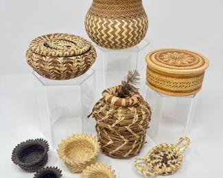 56 Lotof9HandcraftedBasketsinclSiberianBirchBarkMiniatures