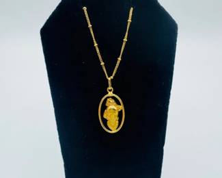 59 18KGoldPendantNecklaceWomansBustDesign16Chain3g