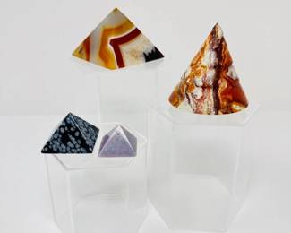 10 StonePyramidsConesAgateJasperSnowflakeLepidolite