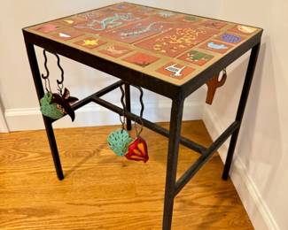 84 HandPaintedSouthwestTileIronAccentTableSigned