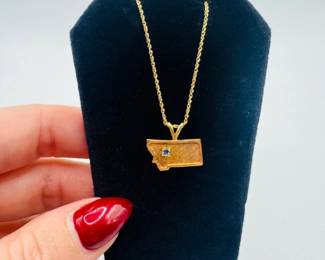 45 10KGoldMontanaPendantwBlueStoneon14KChain279g