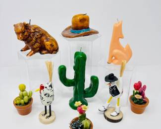 68 Setof9SouthwestFolkArtCandlesFiguresBuffaloCactusMore