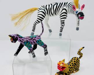 41 ZebraJaguarCatOaxacanAlebrijeCarvingsSignedbyArtists