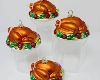 7 HolidayFeastReadySetof4RoastedTurkeyBlownGlassOrnaments