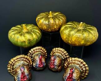 6 GobbleGourdGaloreTurkeyCandlesMolbaksPumpkinsLot