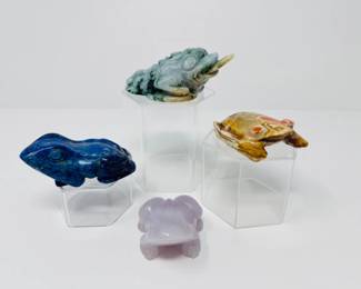 94 Setof4CarvedStoneFrogFiguresMixedMinerals