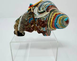 65 ZuniStyleCarvedStoneBuffaloFetishwBrokenSpearTip