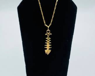 30 14KGoldFishbonePendantNecklaceonUniqueChain5g