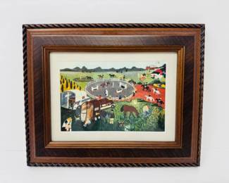 109 EquestrianPrintinCarvedWoodFramewRopeTrim