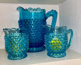 Hobnail Pitcher, sugar and creamer 