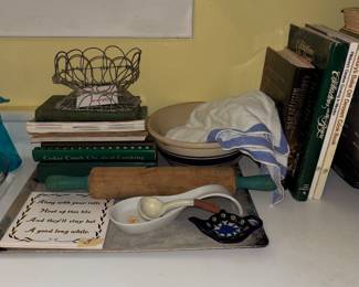 Primitive kitchen ware and cookbooks 