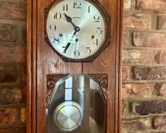 French Oak Wall Clock w/ Pendulum C: 1800s