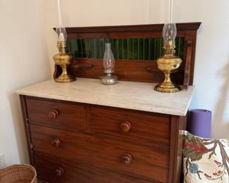 Marble Top Dresser~Vintage Aladdin Lamps