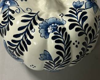 Large Blue and White Ceramic Pumpkin