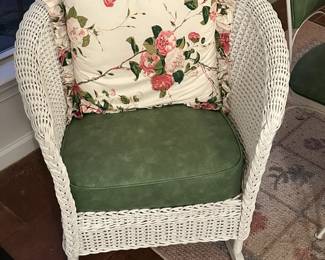 Pair of White Wicker Wide Arm Rocking Chairs