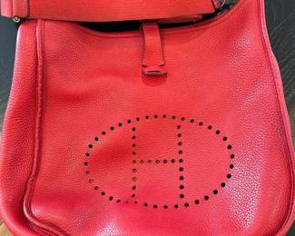 Authentic vintage large Hermes Evelyne bag with pocket in back