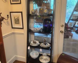 step bookcase with lots of glass