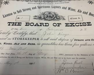 1895 license to sell strong and spiritous alcohol