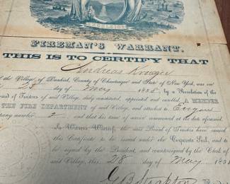 1857 Fireman's certificate
