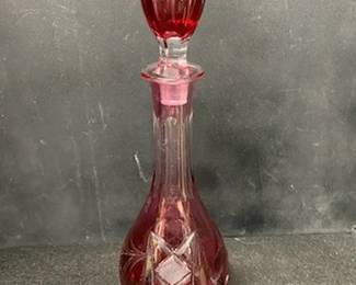 Cranberry Cut Crystal Decanter 