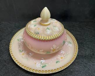 Fenton Burmese Satin Hand Painted Vanity Set