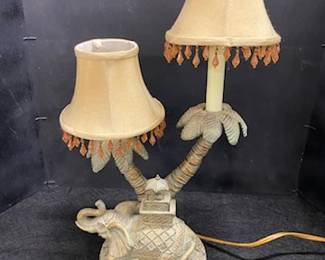 Lamp w/Elephant & Palm Trees
