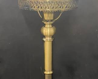Brass Candlestick Lamp W/Milk Glass Shade 