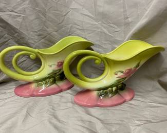 Pr Hull Woodland Cornucopia Vases