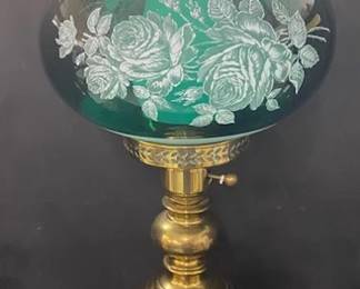 Brass Lamp w/Green Glass Shade 