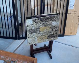 Two 4Panel Dog Gates, TV Trays, And Two Hanging Wall Shelves
