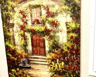 Tuscan scene oil on iron holder
