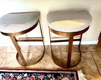 Pair gold metal base bar stools