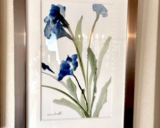 Large pair of signed watercolor prints in chrome frames