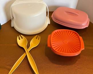 Tupperware Cake Carrier, Salad Forks, Containers