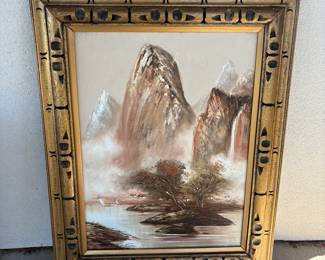 Asian Oil Painting in Ornate Frame