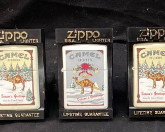 (5) ZIPPO CAMEL LIGHTS & FILTERS SEASONS GREETINGS LIGHTERS & CIGARETTE PACKS