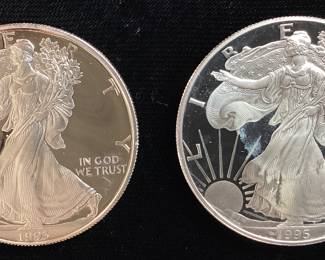 (2) 1993-P & 1995-P PROOF SILVER EAGLES