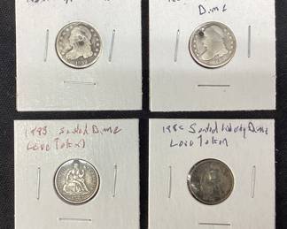 (4) SILVER 1832 & 1836 CAPPED BUST DIMES, 1883 & 1886 SEATED DIMES