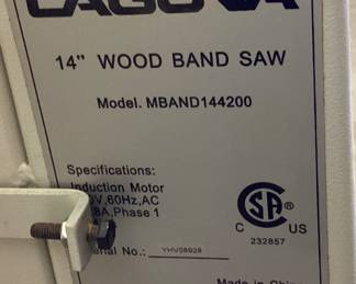 LAGUNA 14in WOOD BAND SAW, MBAND144200, 125in BLADE NO SHIPPING PICKUP ONLY