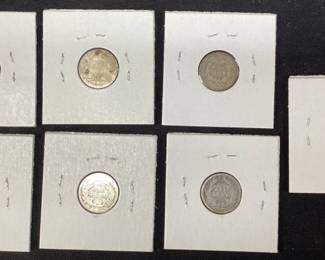 (8) SEATED LIBERTY SILVER DIMES, 1842-O, 1843, 1859-O, 1869, 1871, 1872, 1874