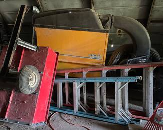 Yard vacuum, ladders, garden cart