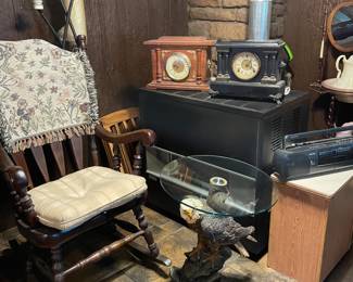 Vintage clocks, rocking chair