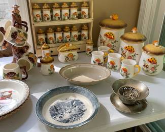 Merry Mushroom dishes and Awesome spice rack
