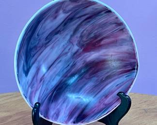 PURPLE SWIRL MOTIF ORIGINAL ART GLASS BOWL BY ED COLE