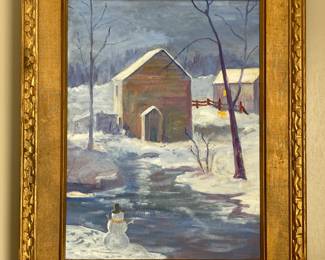 WINTER SCENE ORIGINAL ART BY SHERYL COLE IN PRETTY FRAME