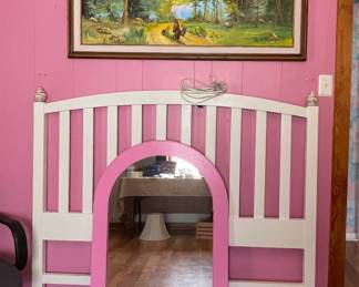 HEADBOARD, MIRROR, LARGE PAINTING